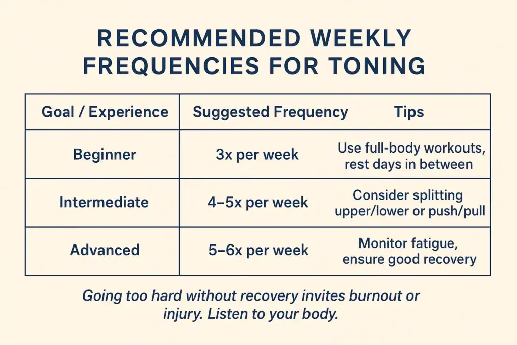 Achieving the Perfect Tone: How Often Should You Exercise for Results? 2 Graphic to show how often you should do exercise to help with toning Paisley